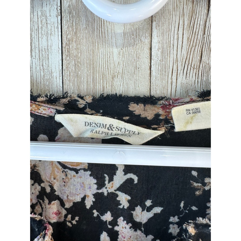 Vintage Denim & Supply Ralph Lauren Women's Top SP Black Floral‎ Ruffle Lace Up - Picture 6 of 8